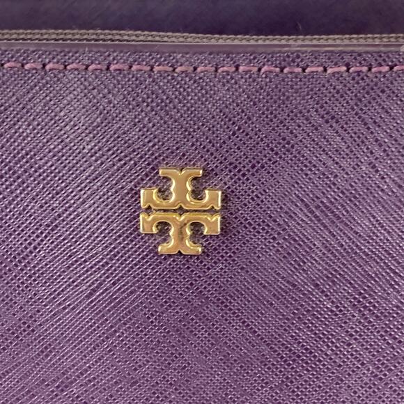 Tory Burch Leather York Buckle Tote Women's Purple Luxury Gold Tone Hardware - Picture 3 of 11